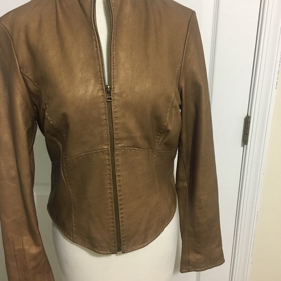 Margaret Godfrey Gold Tone Leather Jacket - Picture 3 of 6